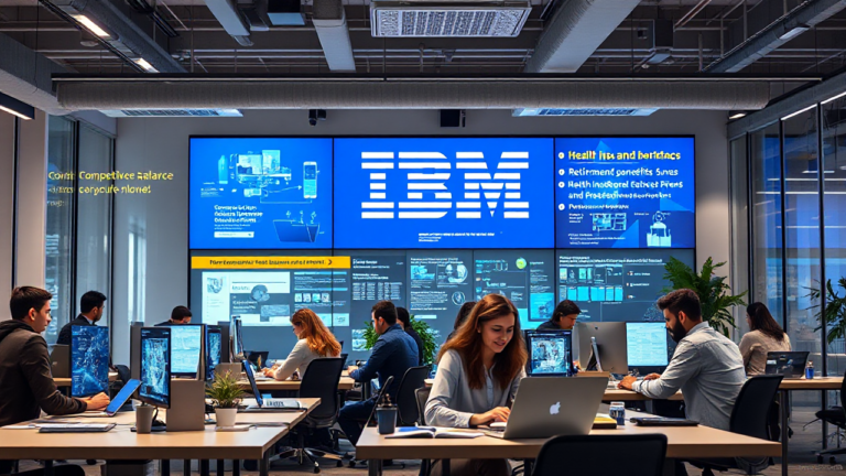 Imagen que ilustra las oportunidades de empleo y beneficios en IBM en el sector de tecnologías de la información.