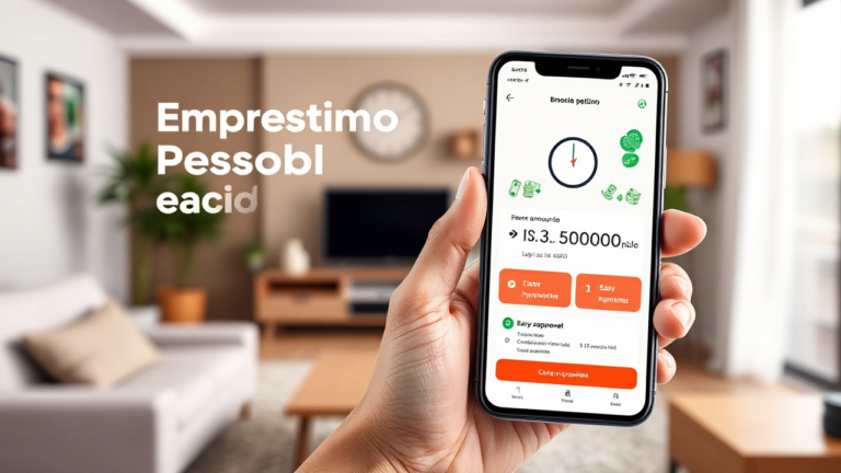 Imagen representativa de un empréstimo pessoal rápido e seguro, mostrando un usuario feliz con su aprobación de crédito.